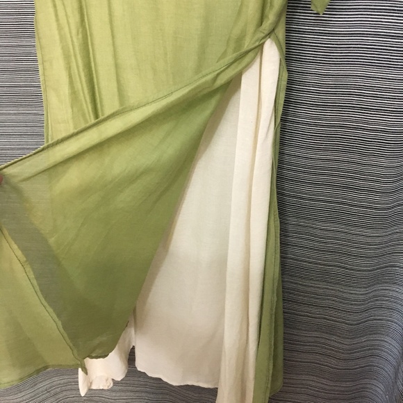 Dragonfly Short Sleeve Cotton Dress with Overlay in Green & Cream Size Large - Picture 6 of 12